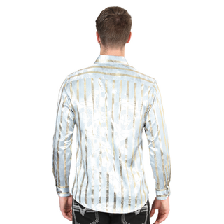 El General men’s metallic silver and gold striped Western shirt – back view