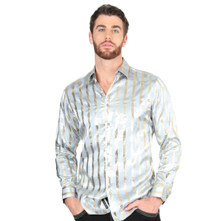 El General men’s metallic silver and gold striped Western shirt – front view
