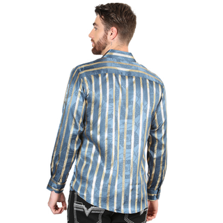 El General men’s metallic Teal and gold striped Western shirt – back view 