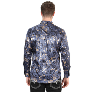 El General men’s navy blue metallic baroque Western shirt – back view