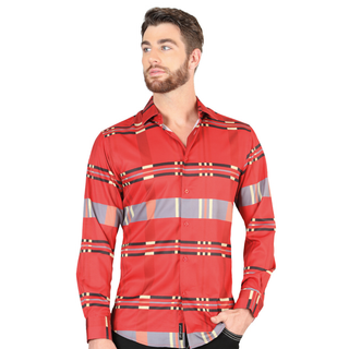 El General Men’s Red Multicolor Stripe & Plaid Western Shirt