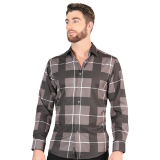 El General Men’s Gray Multicolor Stripe & Plaid Western Shirt