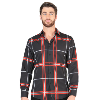 El General Men’s Black Multicolor Stripe & Plaid Western Shirt