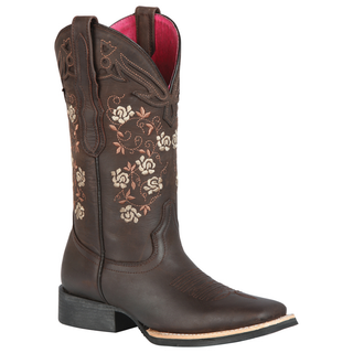 Brown cowboy boot with floral embroidery 