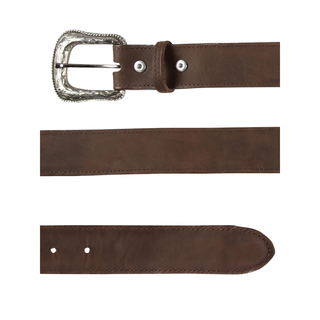 Brown leather belt with silver buckle 
