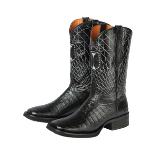 Black cowboy boots with intricate design 