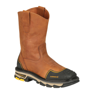 Brown work boot with black sole 