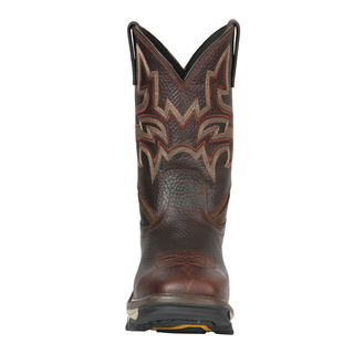 Brown leather cowboy boot with intricate design