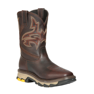 Brown work boot with decorative pattern 