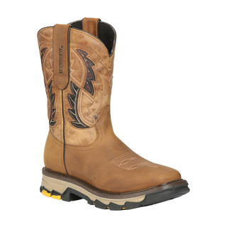 Brown work boot with black stitching 