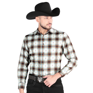  El General men’s brown and Sand plaid Western button-down shirt, part of family matching set