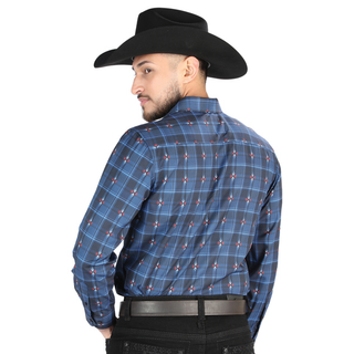El General Men’s Mocha and Blue and Black long-sleeve Western button-down shirt