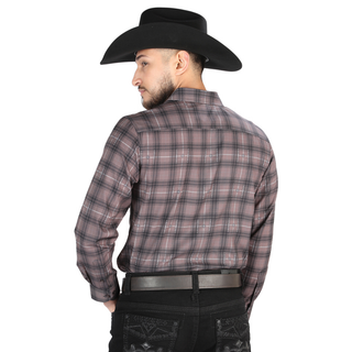 El General Men’s Mocha and Olive plaid long-sleeve Western button-down shirt