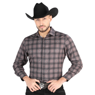 El General Men’s Mocha and Olive plaid long-sleeve Western button-down shirt 