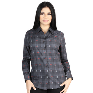 El General women’s charcoal plaid long-sleeve Western button-down shirt with accents.