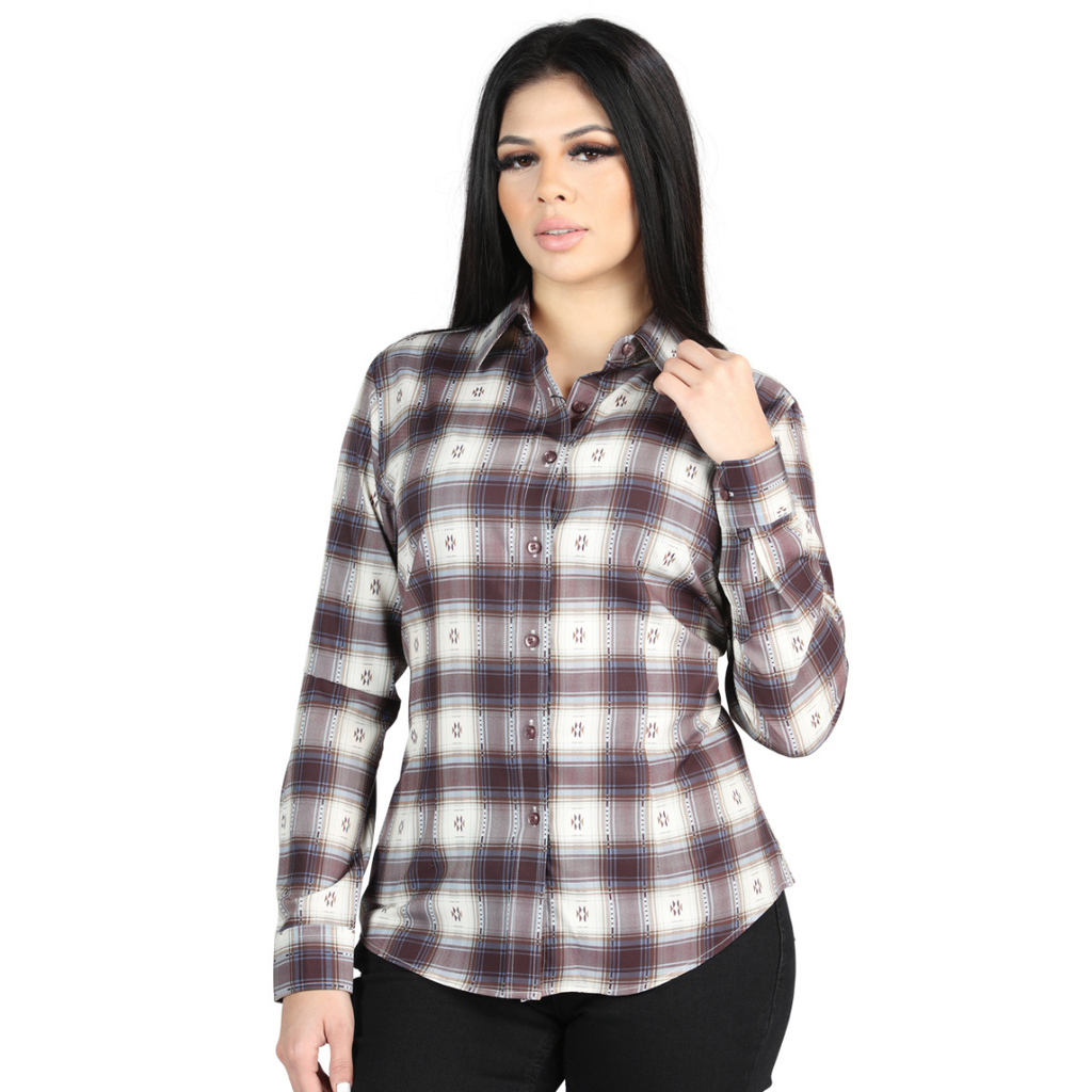 El General - Casual Long-Sleeve Shirt - Beige/Burgundy – MexWest