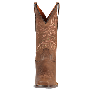 Brown cowboy boot with intricate embossing 