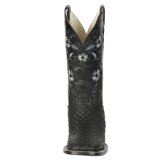 Black petatillo cowboy boot with floral embroidery 