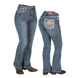 Centenario Women’s Western Bootcut Jeans – front view with intricate embroidery on pockets
