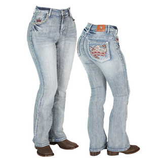 Centenario Women’s Western Bootcut Jeans – front view with intricate embroidery on pockets