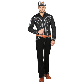 Centenario Men’s Slim Bootcut Western Jeans in Black with White Contrast Stitch