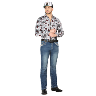 Centenario Men’s Slim Bootcut Western Jeans in Black with White Contrast Stitch