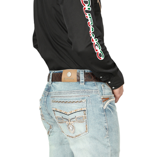 Centenario Men’s Bootcut Western Jeans in Classic Blue Wash pocket view 