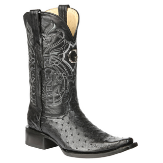 Black ostrich cowboy boot with detailed embossing 