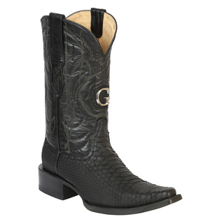 Black cowboy boot with detailed pattern 