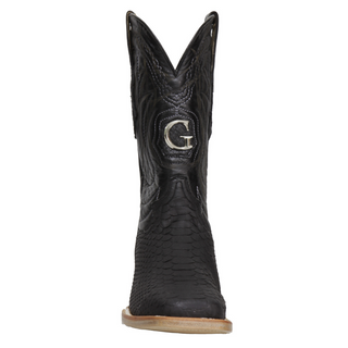 Black cowboy boot with a logo