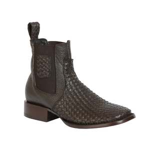 brown ankle boot with woven design