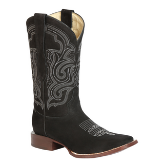 Black cowboy boot with intricate embroidery 
