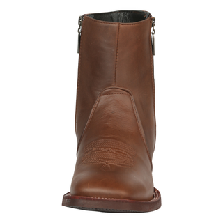 El Canelo leather ankle western boot with side zipper and square toe design.