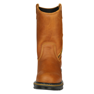 Brown leather boot with stitching detail 