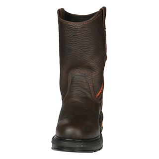 Brown leather boot with stitching detail 