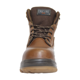 Brown work boot with visible brand logo 