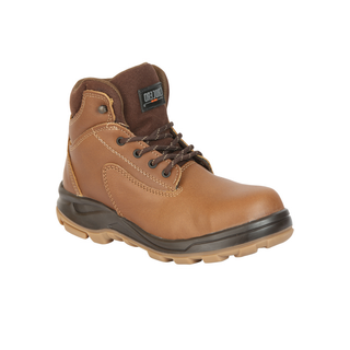 Brown leather boot with dark brown sole