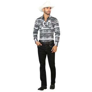 Centenario Men’s Bootcut Western Jeans in Black with White and gray Contrast Stitch – Cowboy Style”
