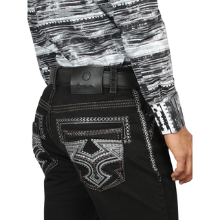 Back view of Centenario Jeans with embroidered pockets and contrast stitching