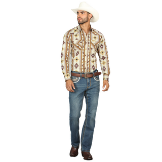 Centenario Men’s Slim Bootcut Western Jeans in Blue with White Contrast Stitch – Cowboy Style