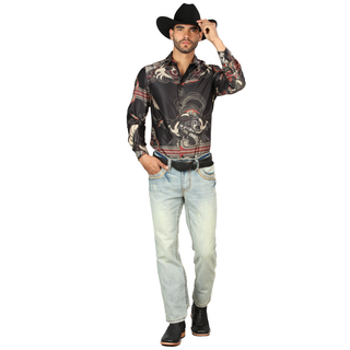 Centenario Men’s Slim Bootcut Western Jeans in Black with White Contrast Stitch