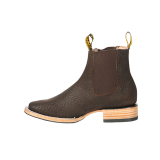 Brown Chelsea boot with a textured pattern