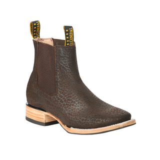 Brown leather boot with a wooden sole 