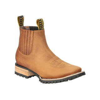 Tan Chelsea boot with black sole 