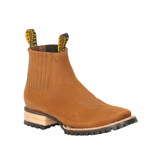 Brown leather boot with a thick sole