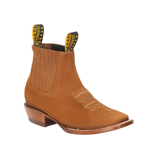 Brown leather boot with stitching details 