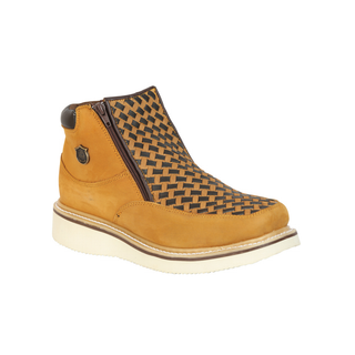 Sefeni Men’s Double Zipper Shoe Crazy Leather - Honey