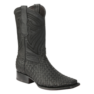 Black woven pattern cowboy boot 
