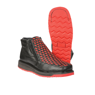 Black ankle boot with red sole 