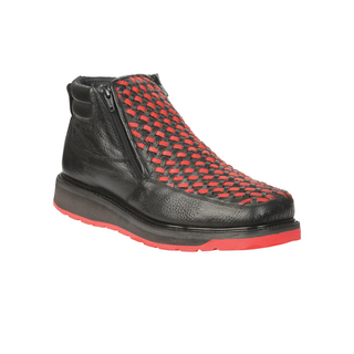 Black and red woven ankle boot 